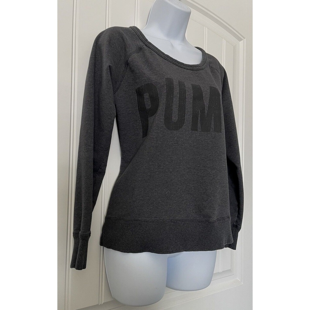 Puma Womens S Small Dry Cell Round Neck Gray/Black Long Sleeve Sweater Puma Logo